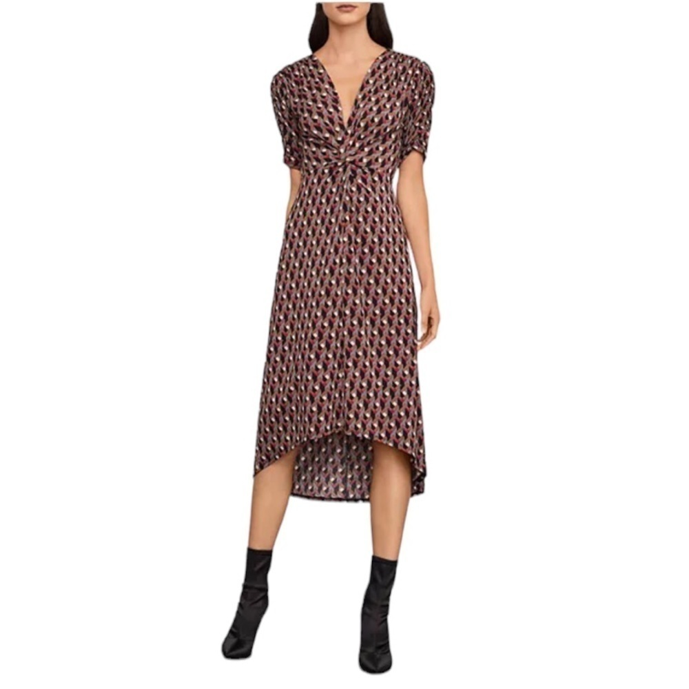 BCBGMAXAZRIA Twist-Front Geometric Print Midi Dress M